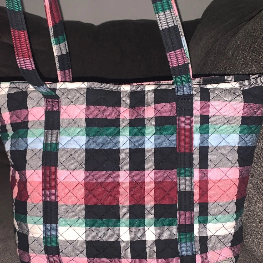 Vera Bradley Quilted Plaid Tote in Pink, Black & Green